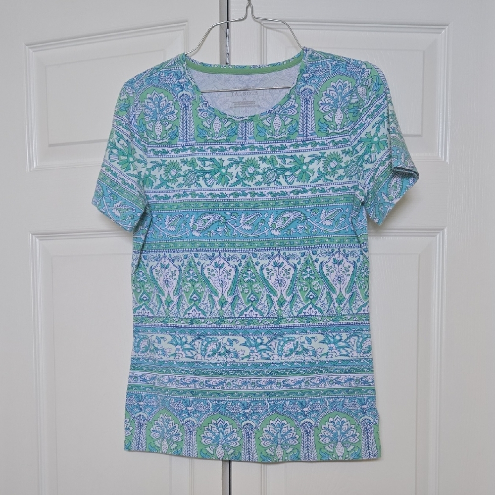 Talbots Patterned Blue and Green T Shirt